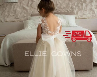 Toddler Puffy Flower Girl Dress, Girl dress with detachable train, Flower Girl Dress Tulle