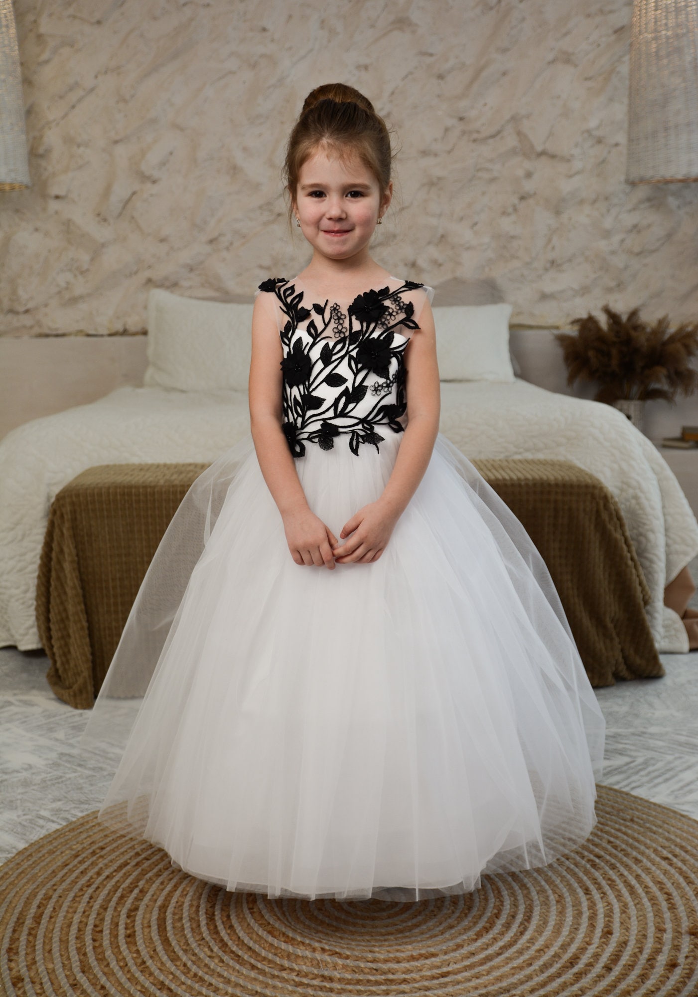 blue dress for baby girl Black Strapless Crepe Dress With 3D Satin Flowers main image 0