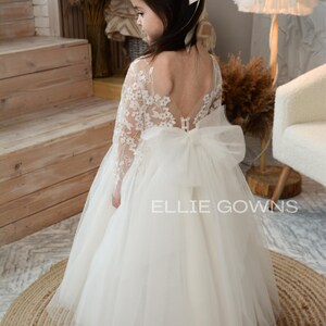 Long sleeve flower girl dress ivory, Girl wedding dress, Rustic flower girl dress, Flower Girl Dress, Puffy baby girl dress