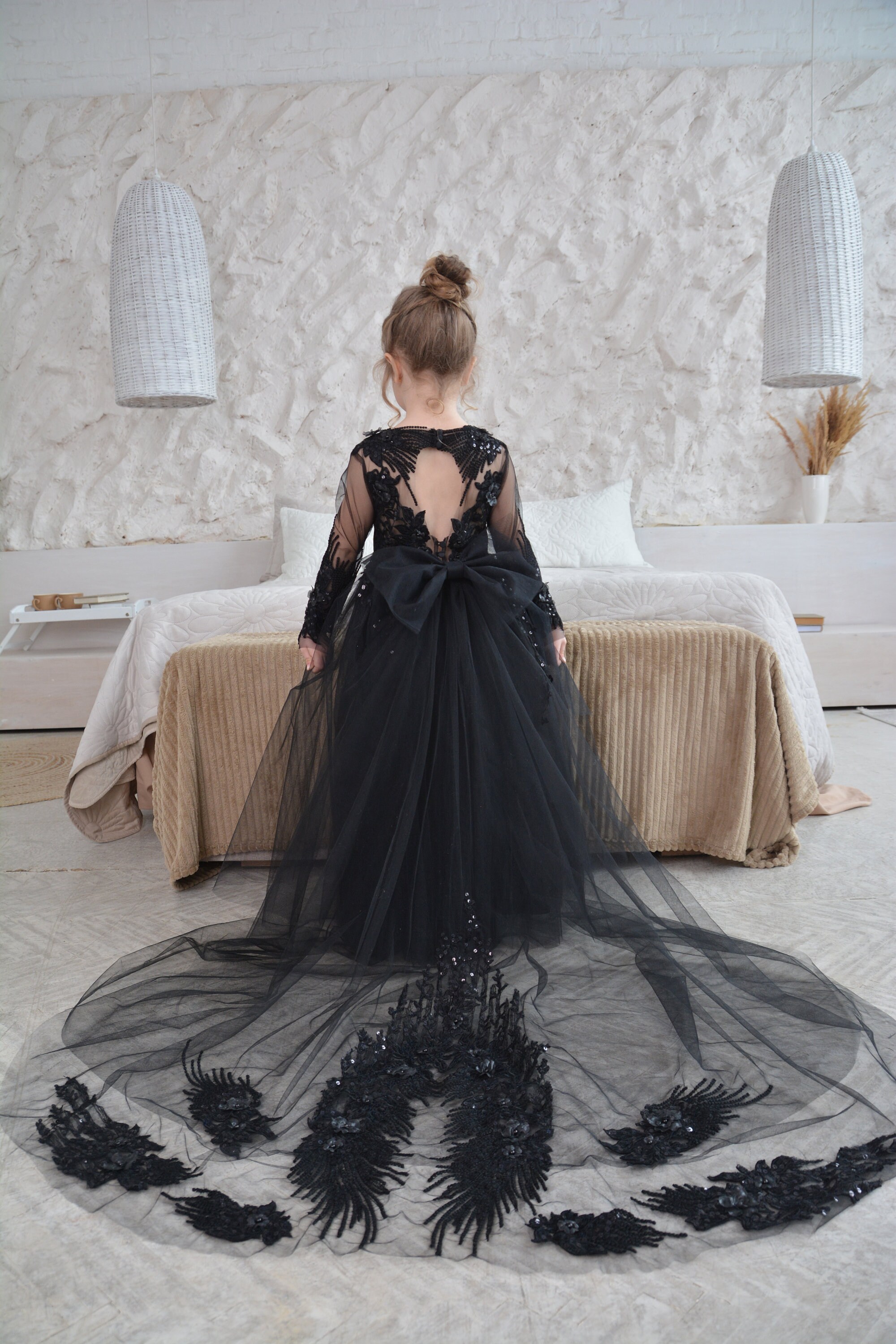 Lace Girl Dress, Black Flower Girl Dress, Toddler Dress, Black Flower