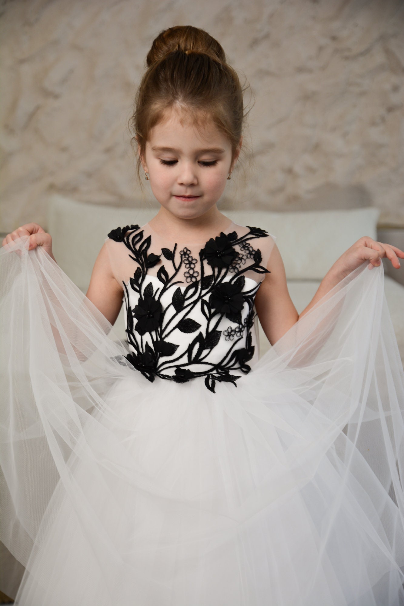 Tutu White Girl Dress, Black Lace Dress, Flower Girl Dress with detachable train, Birthday Dress Tutu White Girl Dress, Black Lace Dress, Flower Girl Dress with detachable train, Birthday Dress