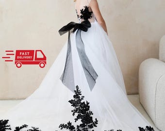 Flower Girl Dress Lace, Black Girl dress with train, Flower Girl Dress Tulle, Birthday Dress