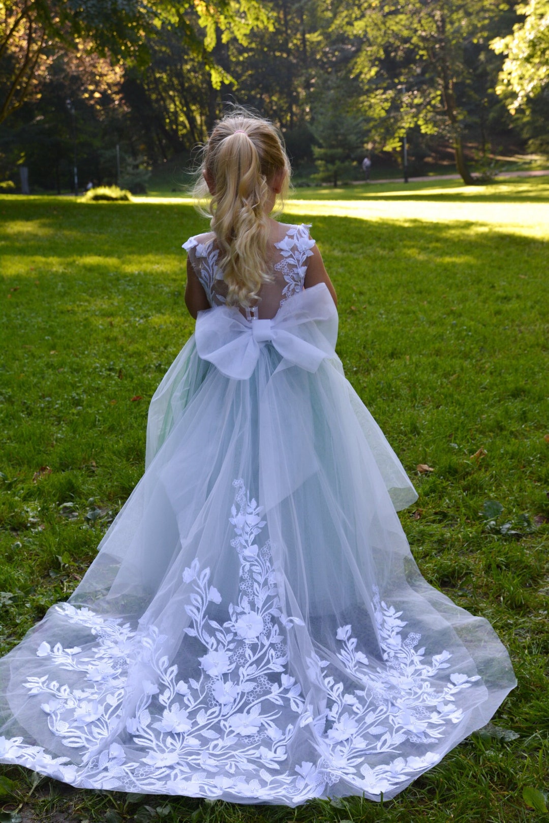 Girls Floral Puff Slv Dress Sage