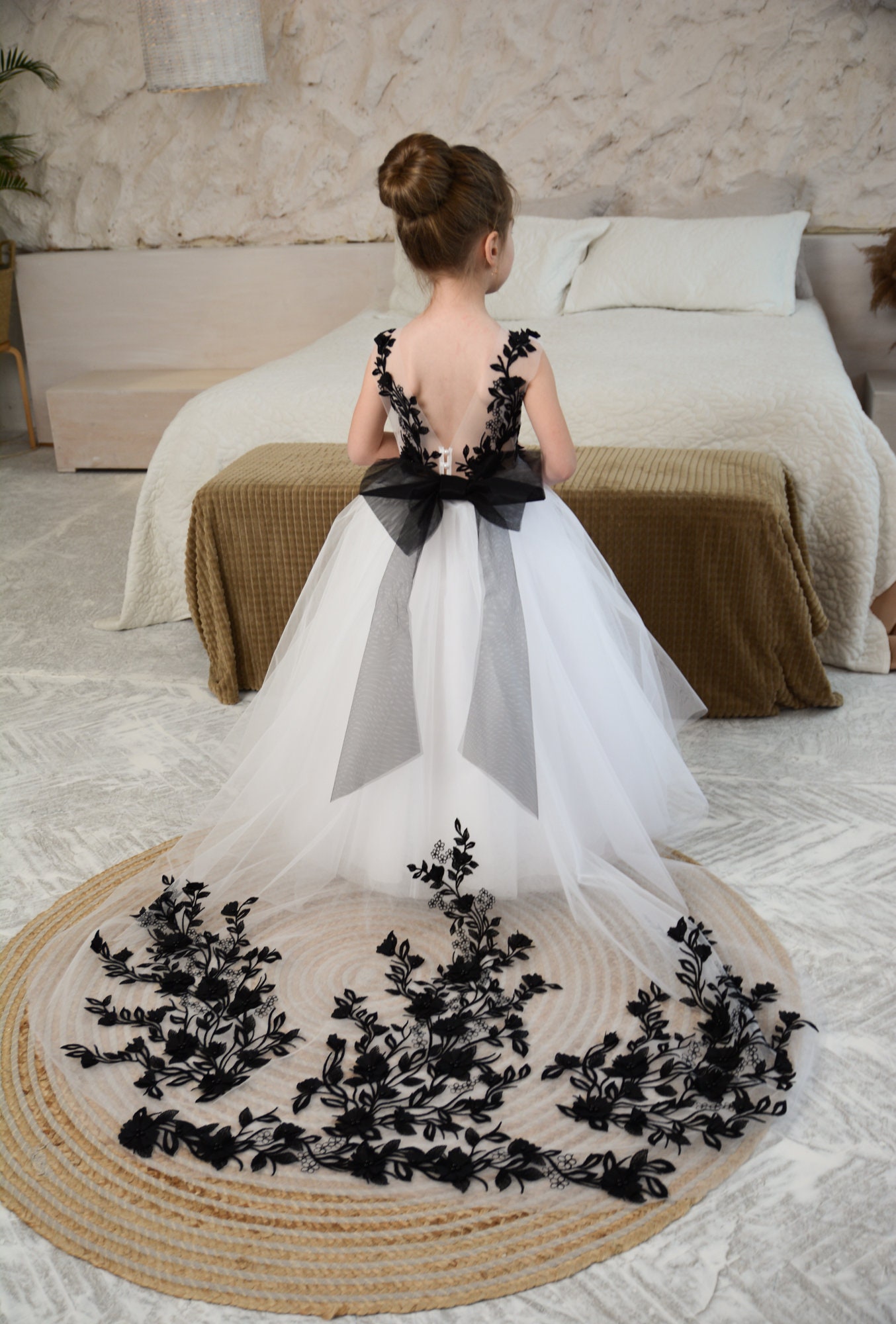 Tutu White Girl Dress, Black Lace Dress, Flower Girl Dress with detachable train, Birthday Dress Tutu White Girl Dress, Black Lace Dress, Flower Girl Dress with detachable train, Birthday Dress