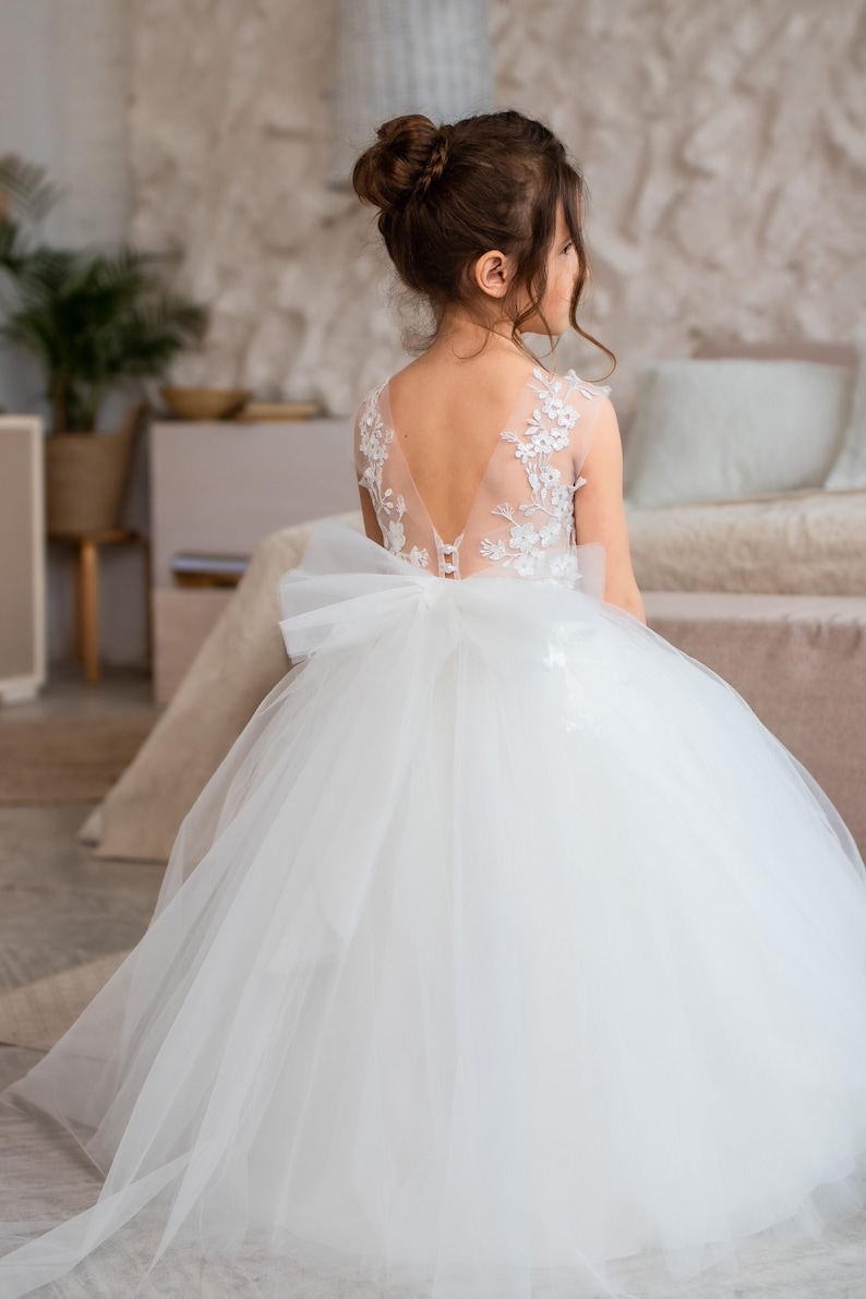 Flower Girl Dress Tulle, Ivory Flower Girl Dress Train, Party Girl