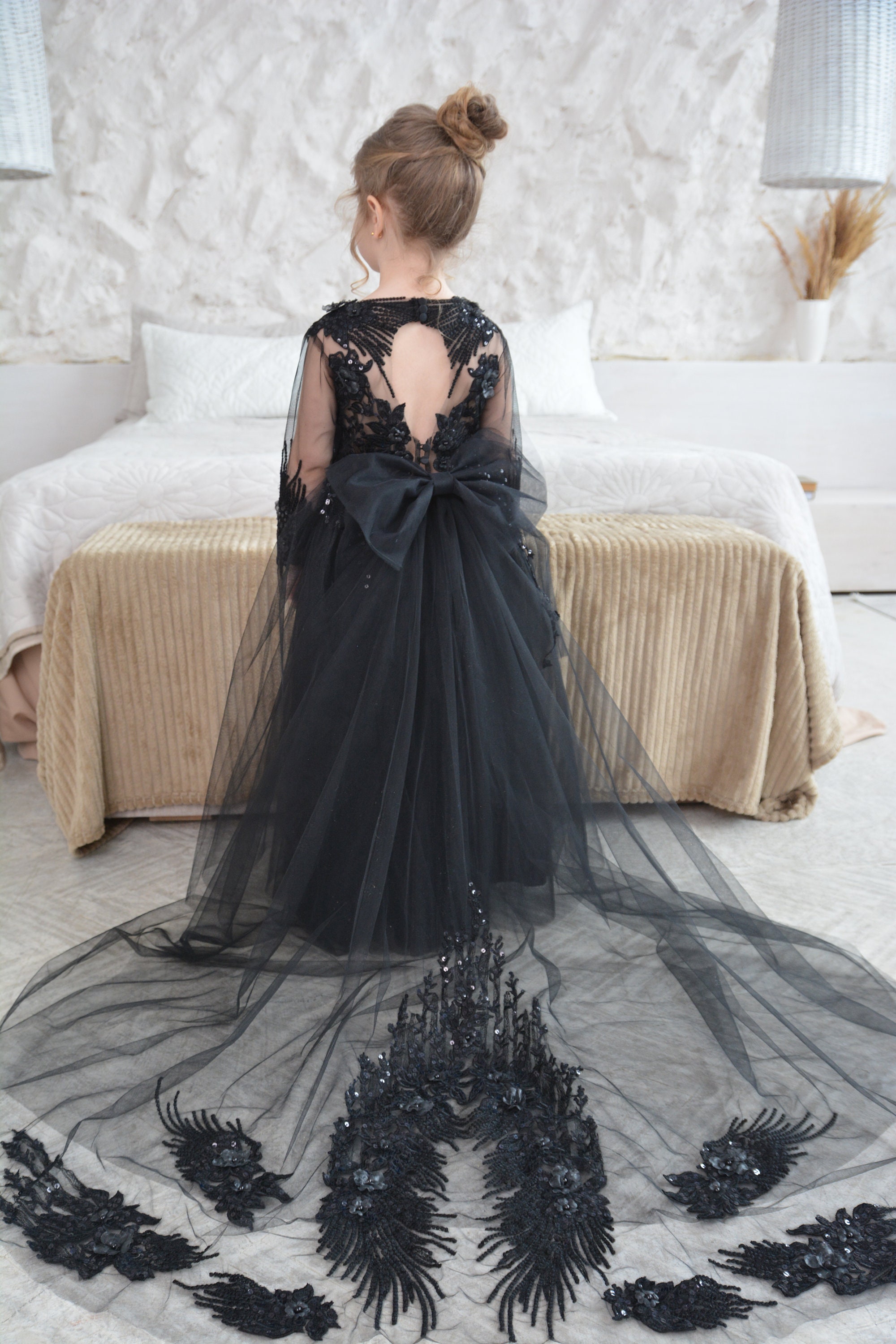 Lace Girl Dress, Black Flower Girl Dress, Toddler Dress, Black Flower