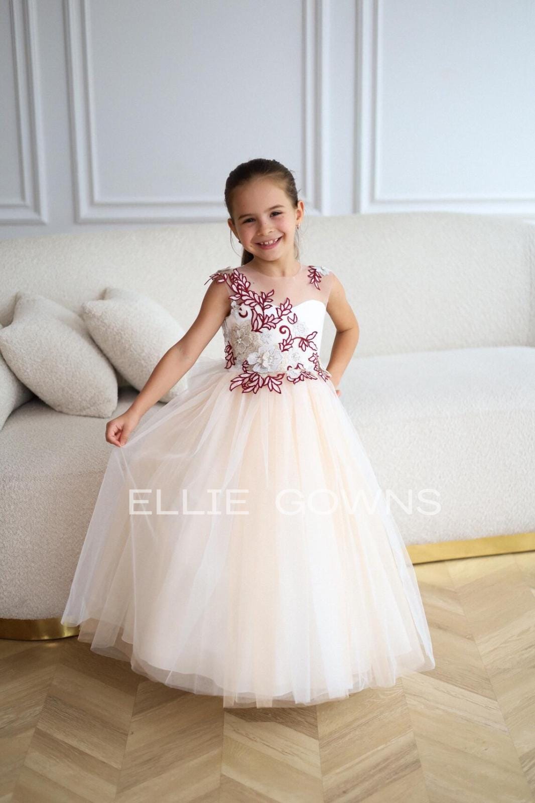 chinese dress ladies White Lace Burgundy Flower Girl Dress main image 1