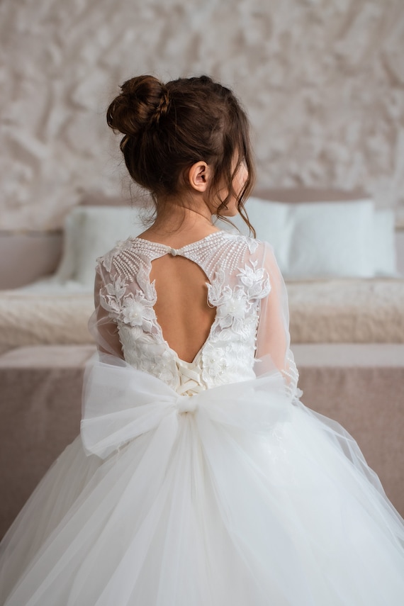 Wedding Dress Flower Girl Dresses At Macy's Flower Girl Dress, White  Tulle Girl Dress, Ivory Flower Girl Gown, Girl Wedding Dress