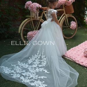 Tutu flower girl dress, Flower girl dress tulle, Lace flower girl dress, Wedding flower girl dresses, Ivory Flower Girl dress
