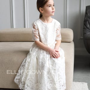 Tulle Flower Girl Dress, Flower Girl Dress Lace, Birthday Girl Dress, Ivory Lace Girl Dress