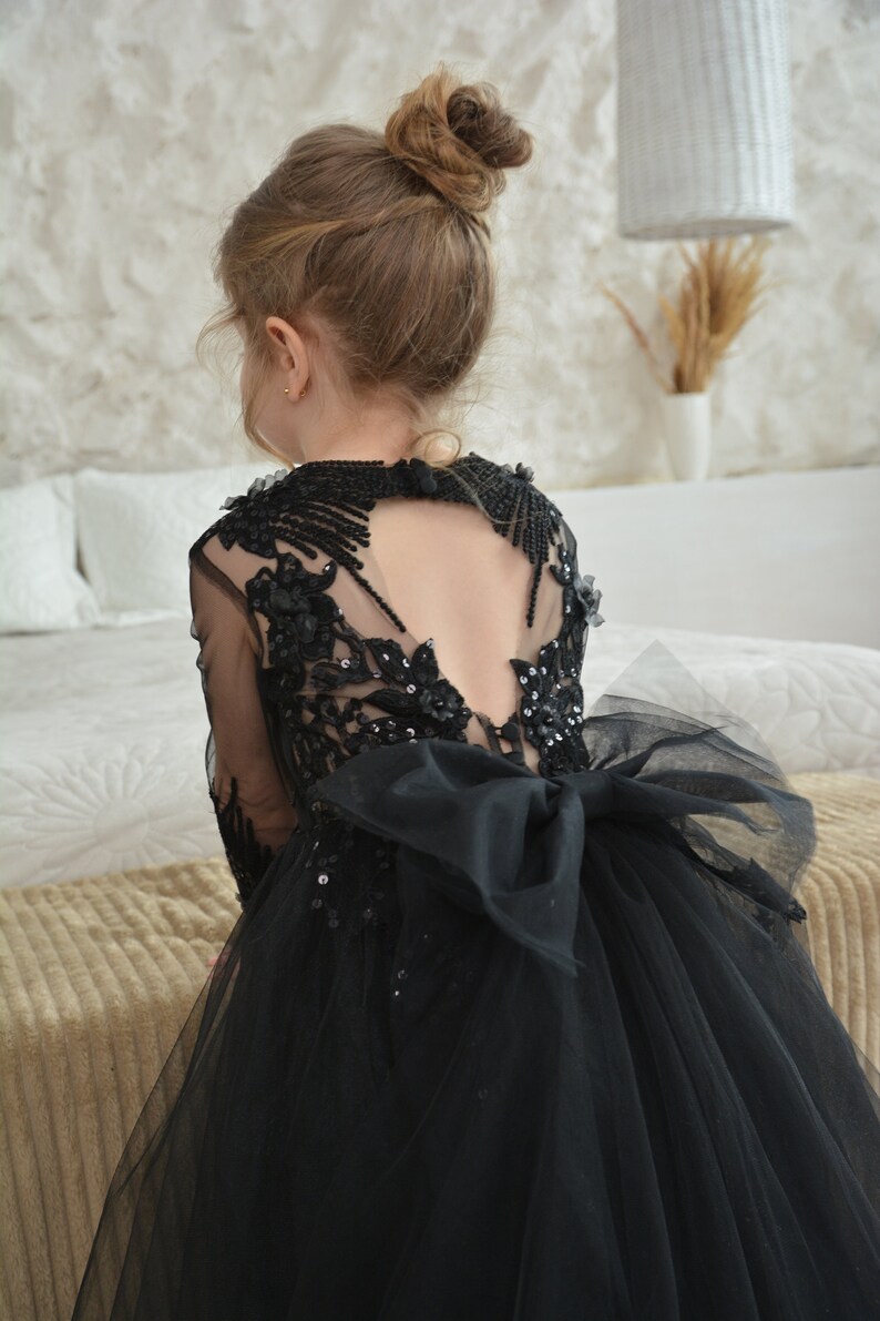 Lace Girl Dress, Black Flower Girl Dress, Toddler Dress, Black Flower