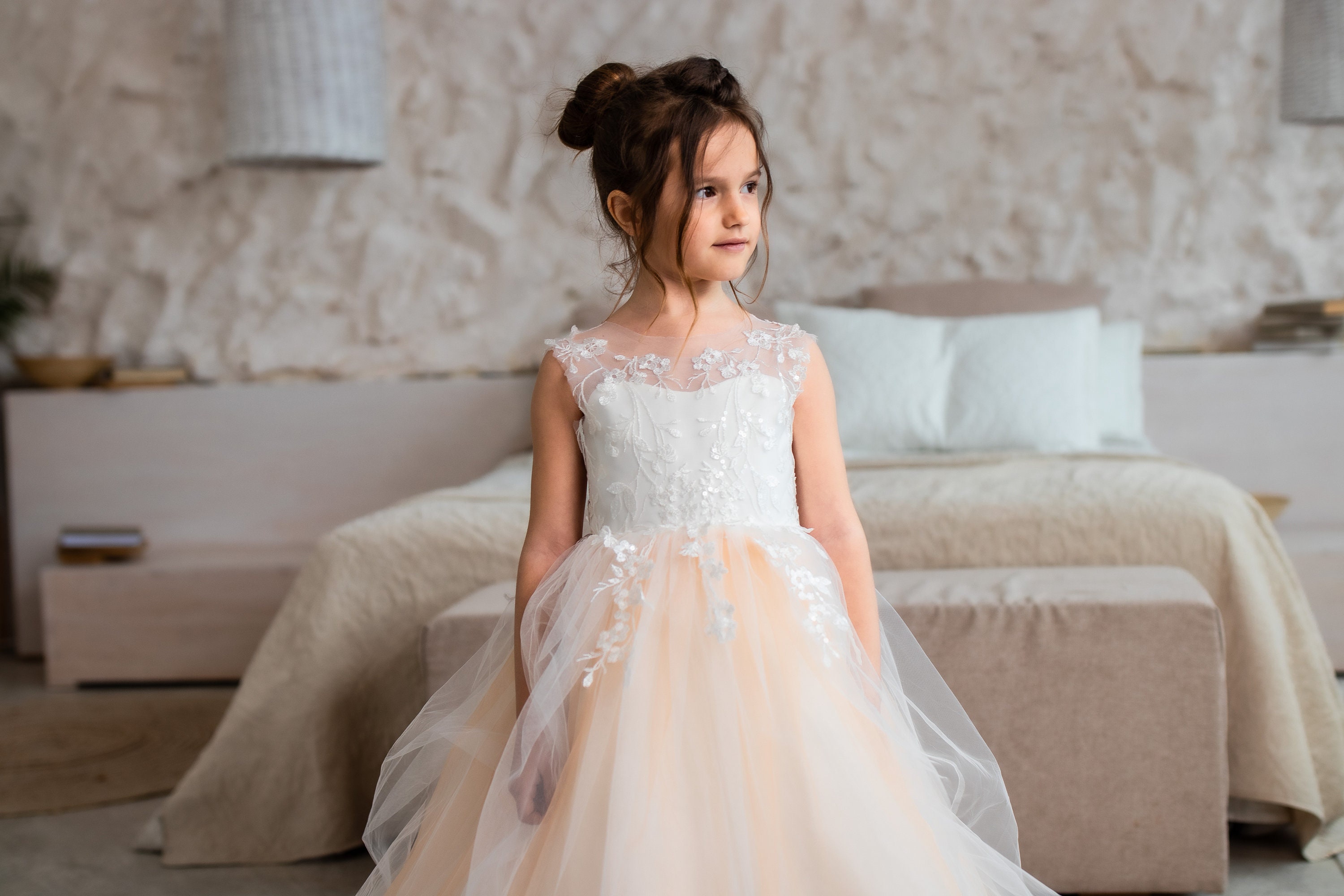 Flower Girl Dress Tulle, Ivory Flower Girl Dress Train, Party Girl