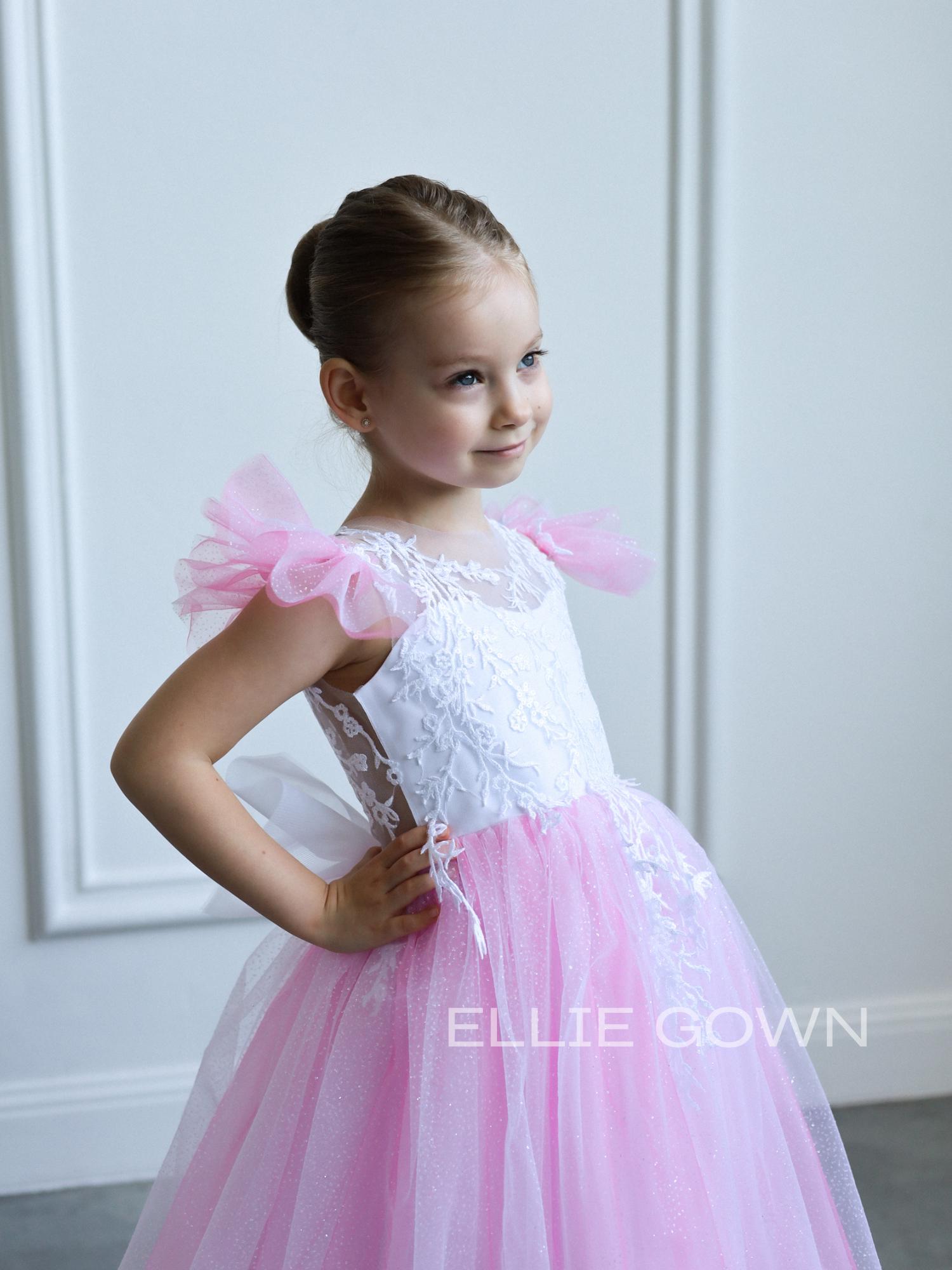 Sparkling Pink Tulle Girl Dress, Glitter Flower girl dress, Pink Toddler Dress