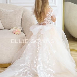 Tutu flower girl dress, Tulle girl dress, Junior bridesmaid dress, Girl dress with detachable train, Toddler Wedding Dress