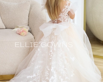 Tutu flower girl dress, Tulle girl dress, Junior bridesmaid dress, Girl dress with detachable train, Toddler Wedding Dress
