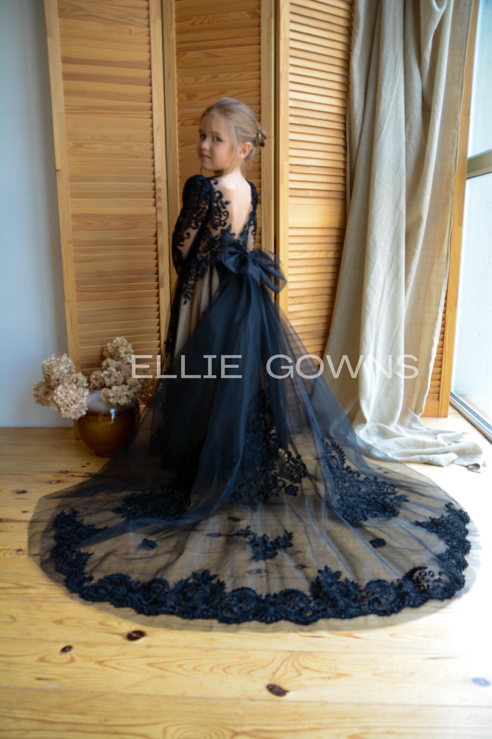 girls black lace dress Victorian Black Lace Girl Dress, Long Sleeves Girl Dress, Black Lace Flower Girl dress