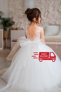 Flower Girl Dress tulle, Ivory Flower girl dress train, Party girl dress, Toddler dress