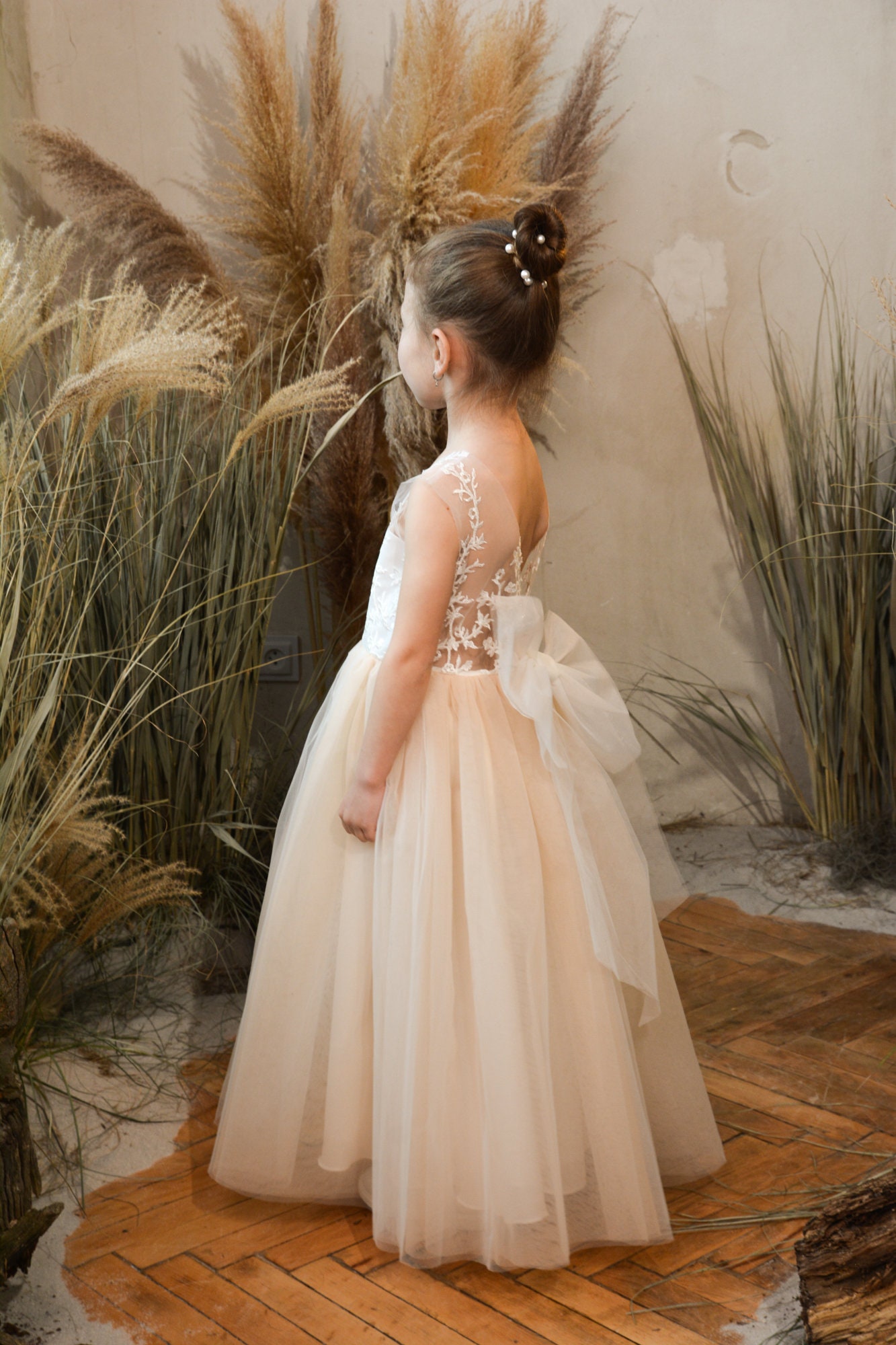 Flower Girl Puffy Dress Ivory Satin Puffy Flower Girl Dress Simple Tulle  Toddler Flower