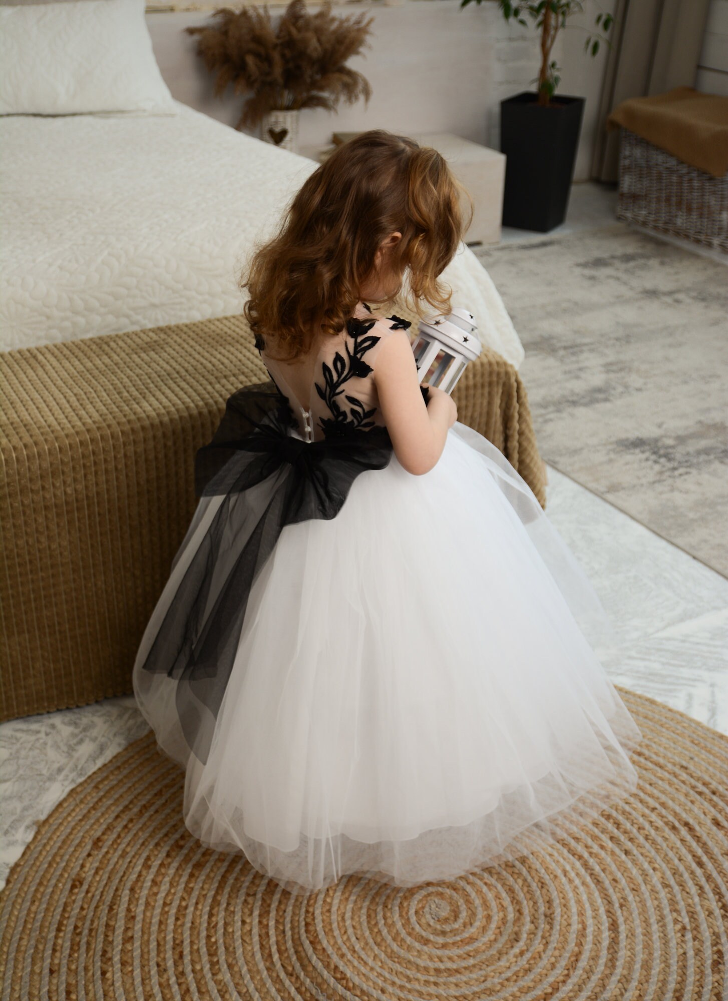 black and white toddler dress Tutu White Girl Dress, Black Lace Dress, Flower Girl Dress with detachable train, Birthday Dress
