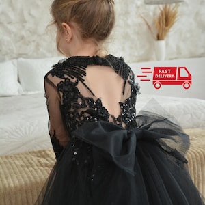 Lace girl dress, Black Flower girl dress, Toddler Dress, Black Flower dress, Princess Tutu dress