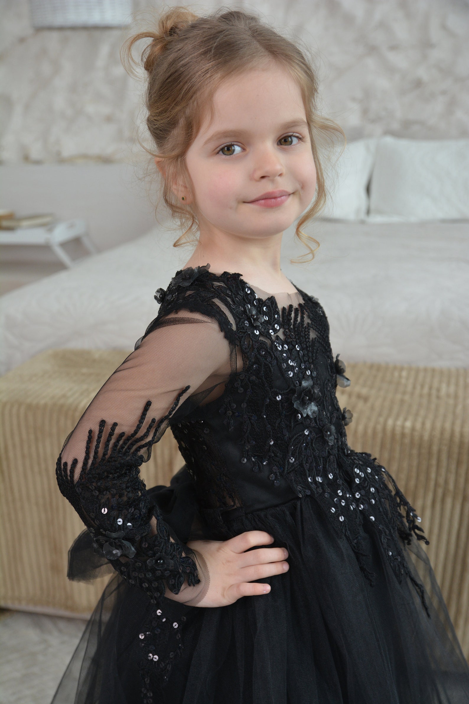 Lace Girl Dress, Black Flower Girl Dress, Toddler Dress, Black Flower