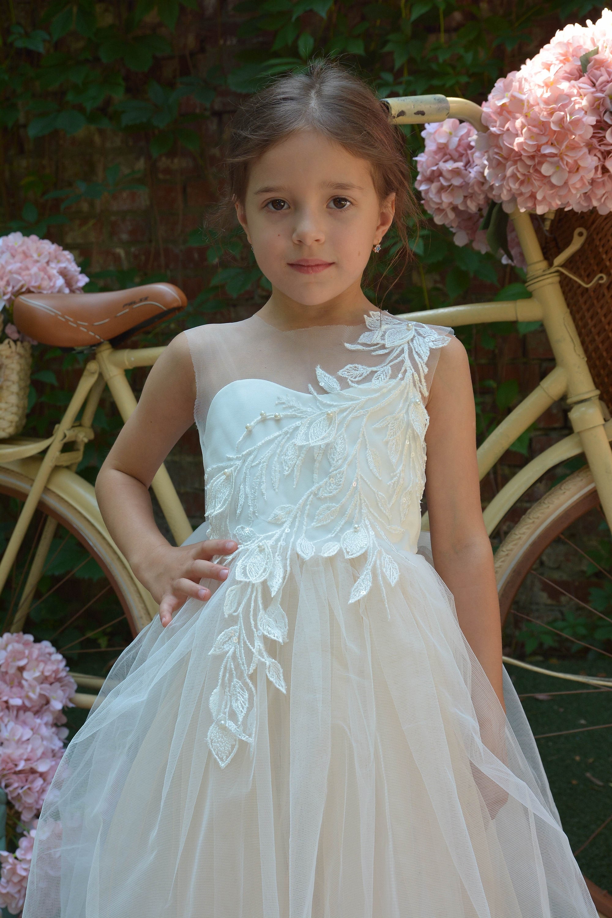 Girl Ball Gown,ivory Flower Girl Dress, Tutu Girl Dress, Flower Girl