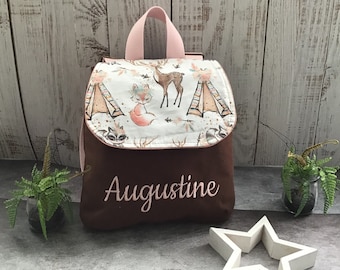 Sac à dos Maternelle grand format pour enfants brodé et personnalisé en coton Biche