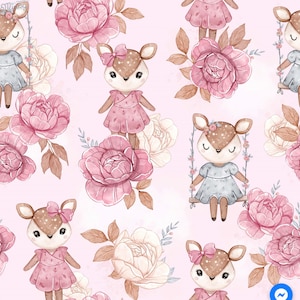 Sac à dos Imperméable Maternelle grand format pour enfants similicuir et polyester Cerfs et pivoines rose