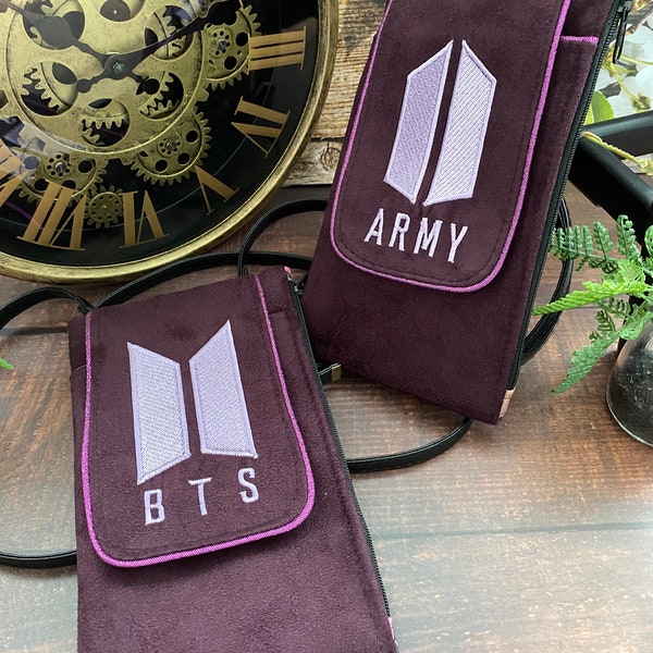 Pochette téléphone Holly mini sac à main BTS ARMY Serendipity Love yourself en suédine et coton