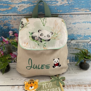 Sac à dos maternelle personnalisé brodé - Motif au choix – sac prénom enfant offert – fait main en velours et imprimé coton au choix