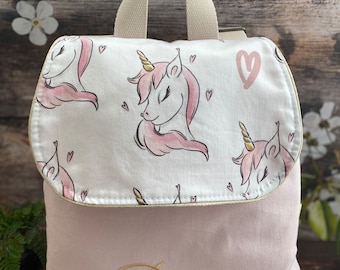 Large format Kindergarten backpack for children embroidered and personalized in cotton Unicorns