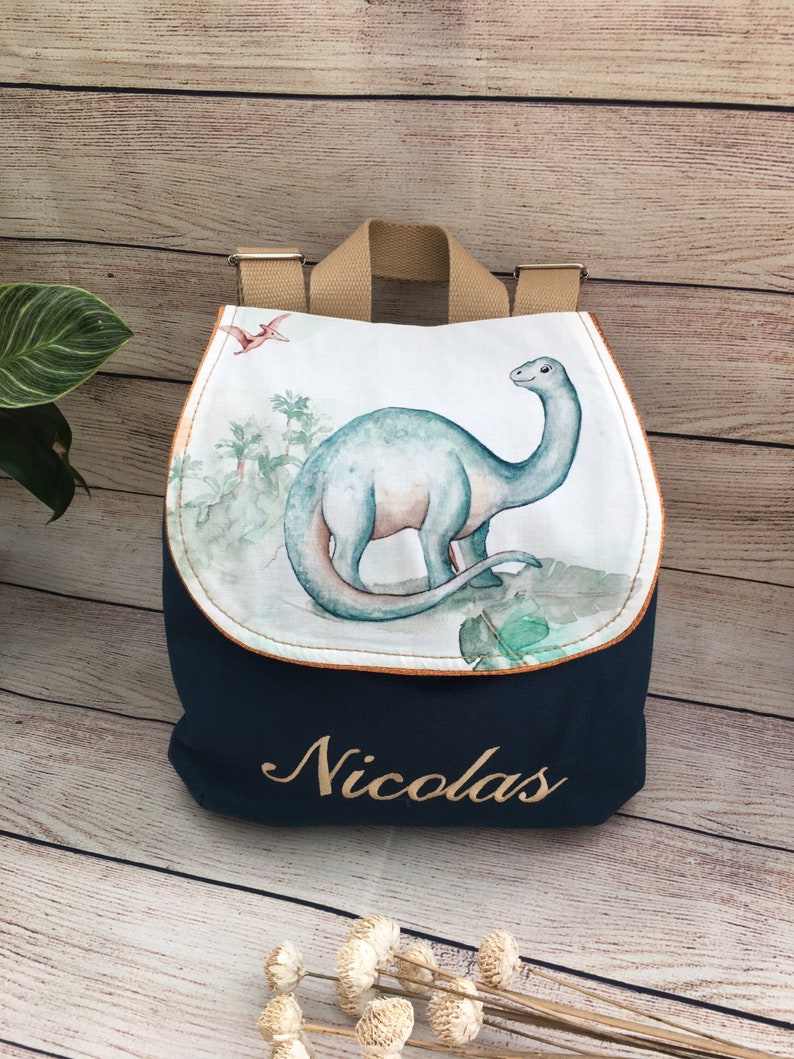 Sac à dos Maternelle grand format brodé et personnalisé en coton grands Dinosaures zdjęcie 6