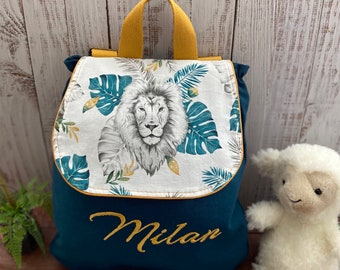 Sac à dos Maternelle grand format brodé et personnalisé en coton Animaux de la jungle