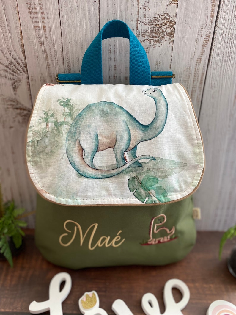 Sac à dos Maternelle grand format brodé et personnalisé en coton grands Dinosaures zdjęcie 3