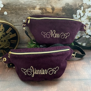Sac banane XL en velours côtelé  brodé à ton bias BTS