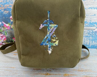 Sac à dos cartable brodé Zelda en simili daim kaki France