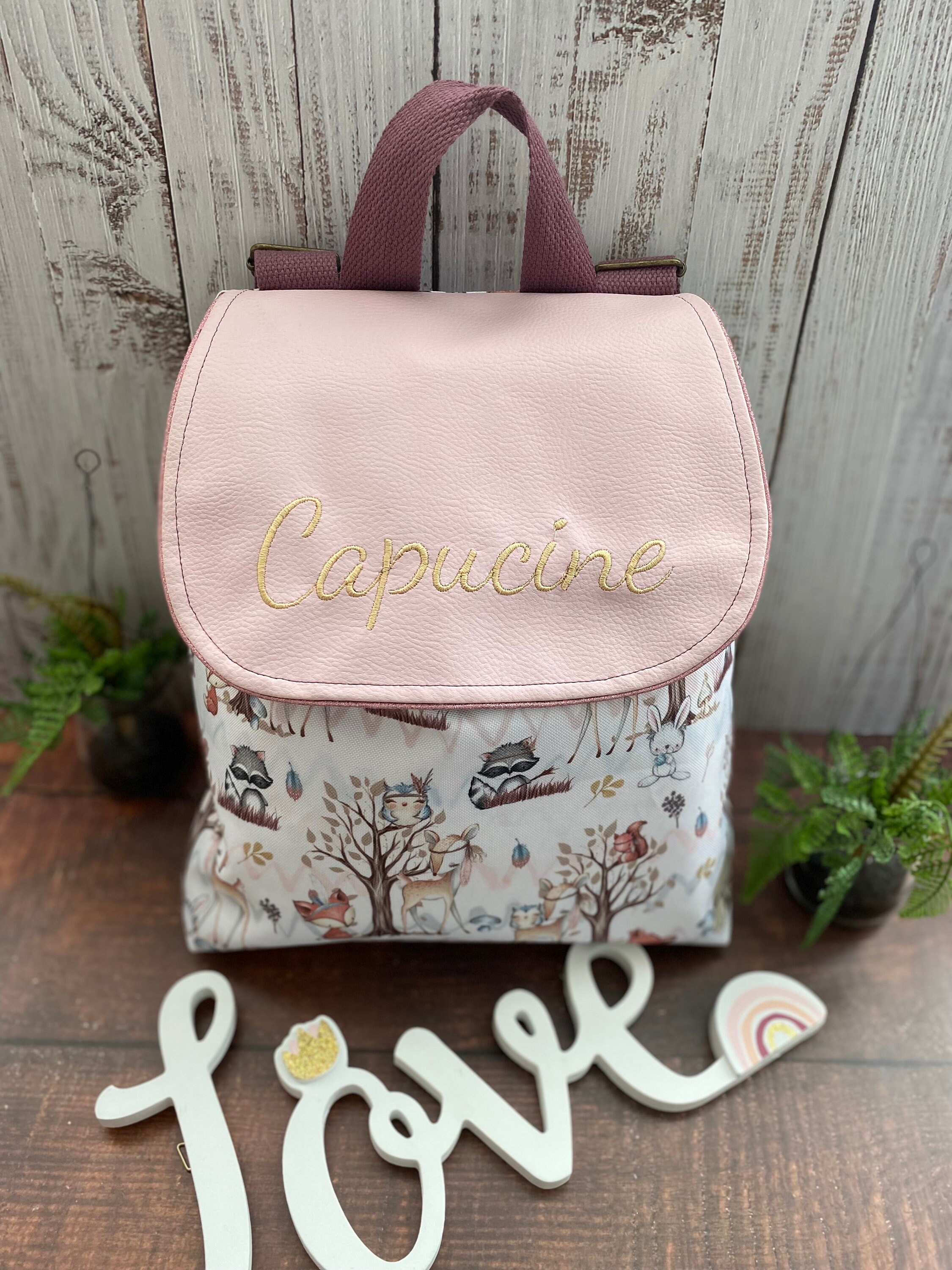 Large Waterproof Kindergarten Backpack for Children Faux Leather and Polyester Fox and Deer