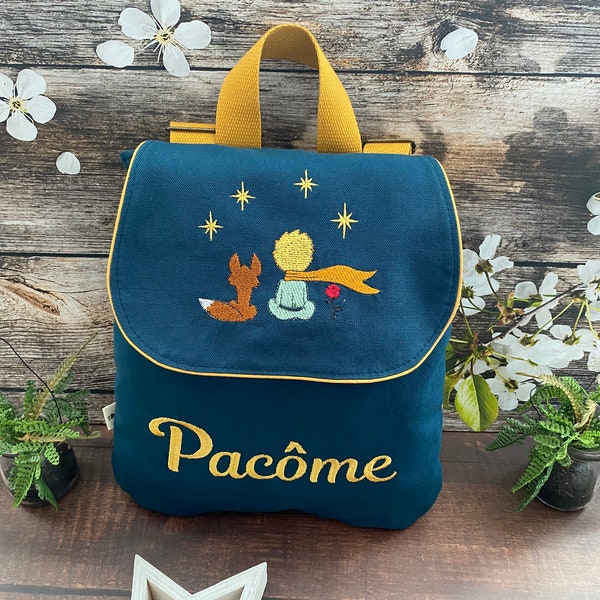 Sac à dos Maternelle grand format pour enfants brodé et personnalisé en coton Petit Prince