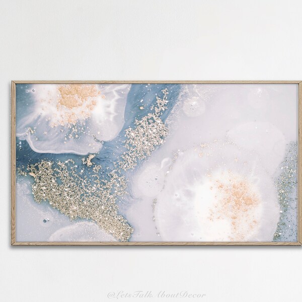 Samsung Frame Tv Art, Abstract Gold and Teal Artwork For Tv, Simple Beauty Tv Art, Blue Watercolour Tv Art