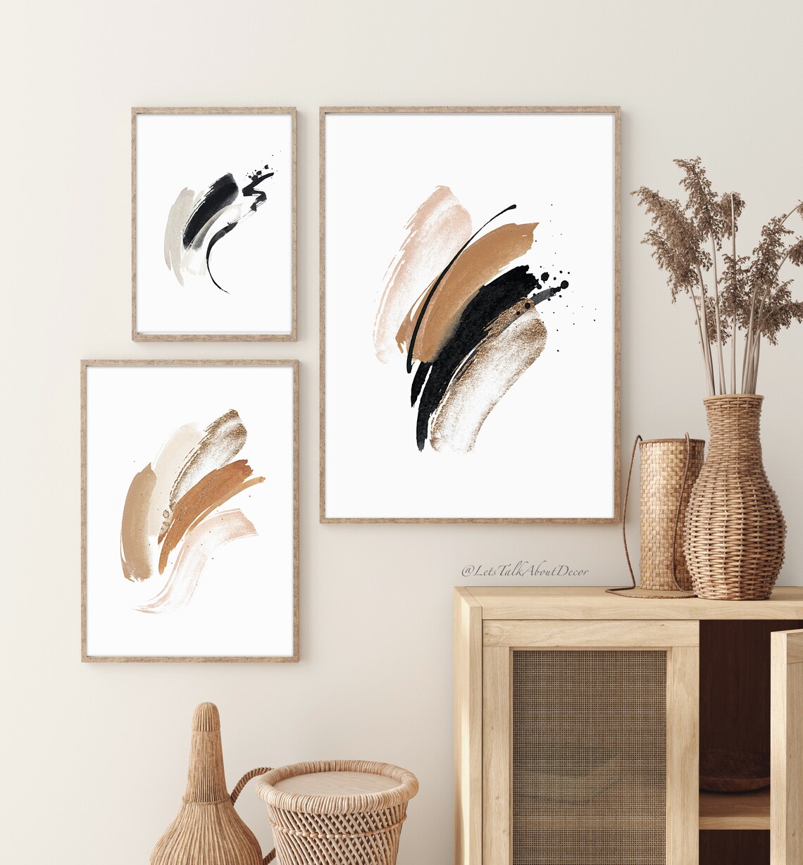 3 Piece Wall Art Beige and Gold Gallery Wall Set of 3 Etsy