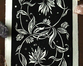 Lily's Garden - A4 Handmade Botanical Linocut Print