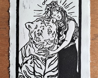 Strength - A4 Handmade Tarot Linocut Print