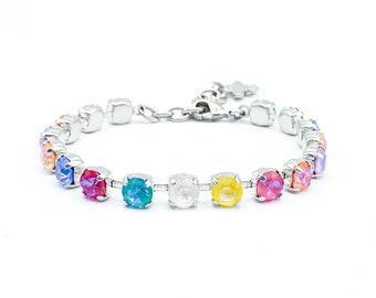 Bracelet tennis en cristal MULTICOLORE, cristaux de 6 mm, bracelet arc-en-ciel, bracelet tennis en cristal à breloque abeille, bracelet pour elle.