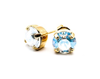 Puces d'oreilles en cristal clair de lune : cristaux véritables de 8 mm, finition au choix