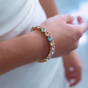 RAINBOW Crystal Bracelet, Rainbow Tennis Bracelet, Mothers Day Present, Majestic Collections. image 1