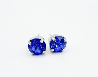 ROYAL BLUE DELITE Crystal Stud Earrings, Crystal Earrings, Blue Crystal Studs, Choose Your Finish, *Majestic Collections™