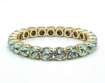 CHRYSOLITE Crystal Tennis Bracelet, Stretch Tennis Bracelet, Green Crystal Bracelet, Choose Your Finish, Majestic Collections™