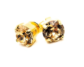Light Colorado Topaz Stud Earrings: 8mm Genuine Crystal Birthstone
