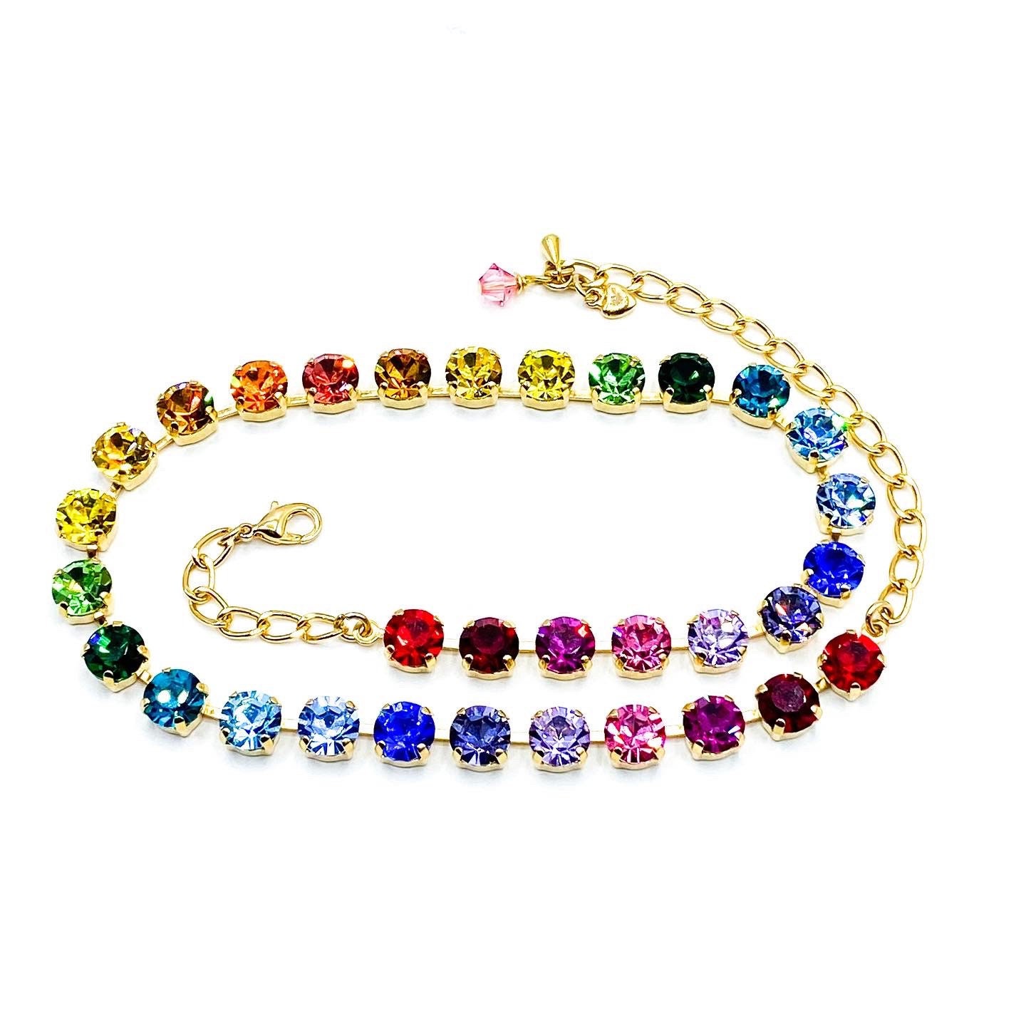 Rainbow Crystal + White Crystal LV Button Necklaces
