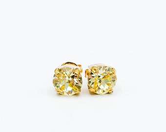 JONQUIL YELLOW Crystal Stud Earrings, 8mm Crystal Earrings,  *Choose Your Finish *Majestic Collections™